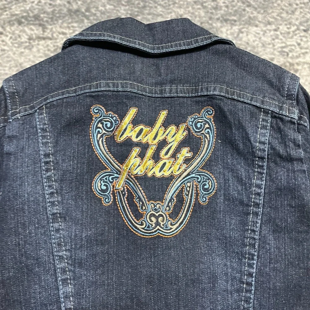NWT Vintage Baby Phat Jean Jacket Denim Girls Large Blue Y2K Hip-Hop Embroidered